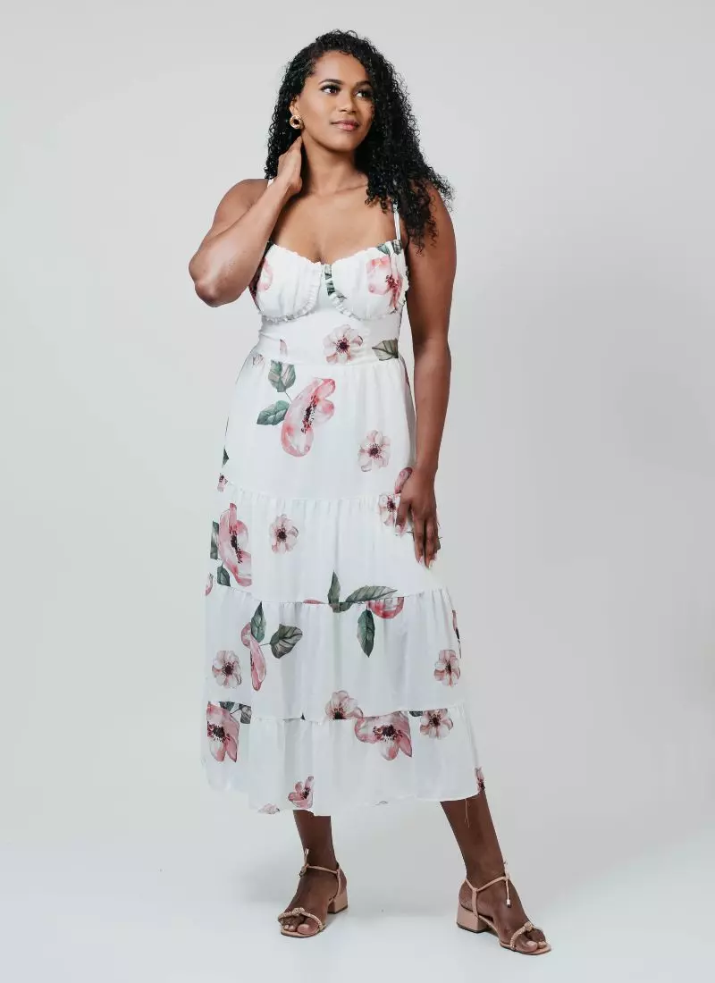 Vestido Serenidade Longuette – Estampa Floral