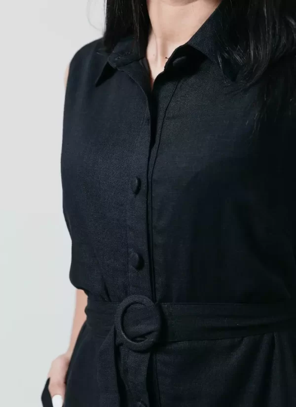 Vestido Feminino de Linho Elegância – Preto Clássico - Image 3